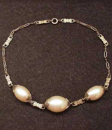 Superb Vintage Brass and Large Glass Pearls Neckla