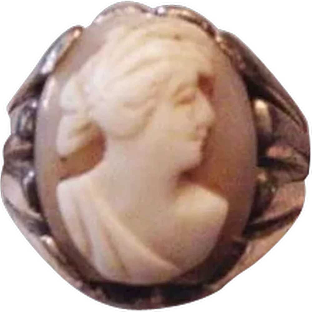 Mid-Century Sterling Silver Cameo Ring - image 1