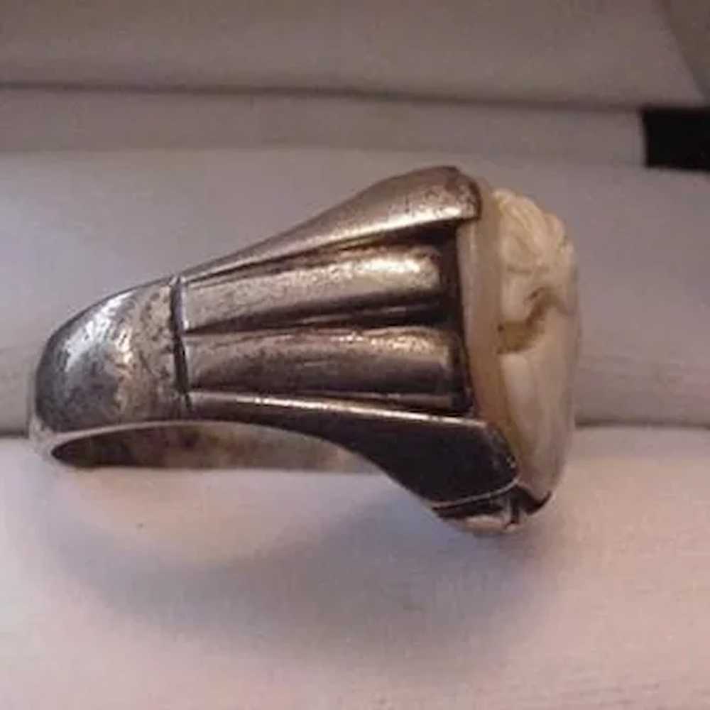 Mid-Century Sterling Silver Cameo Ring - image 2