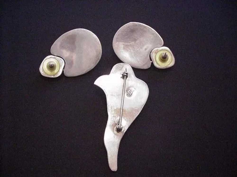 Sterling Silver and Semi Precious Pin and Earrings - image 3