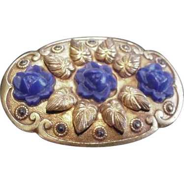 Brass and Blue Flower Pin - image 1