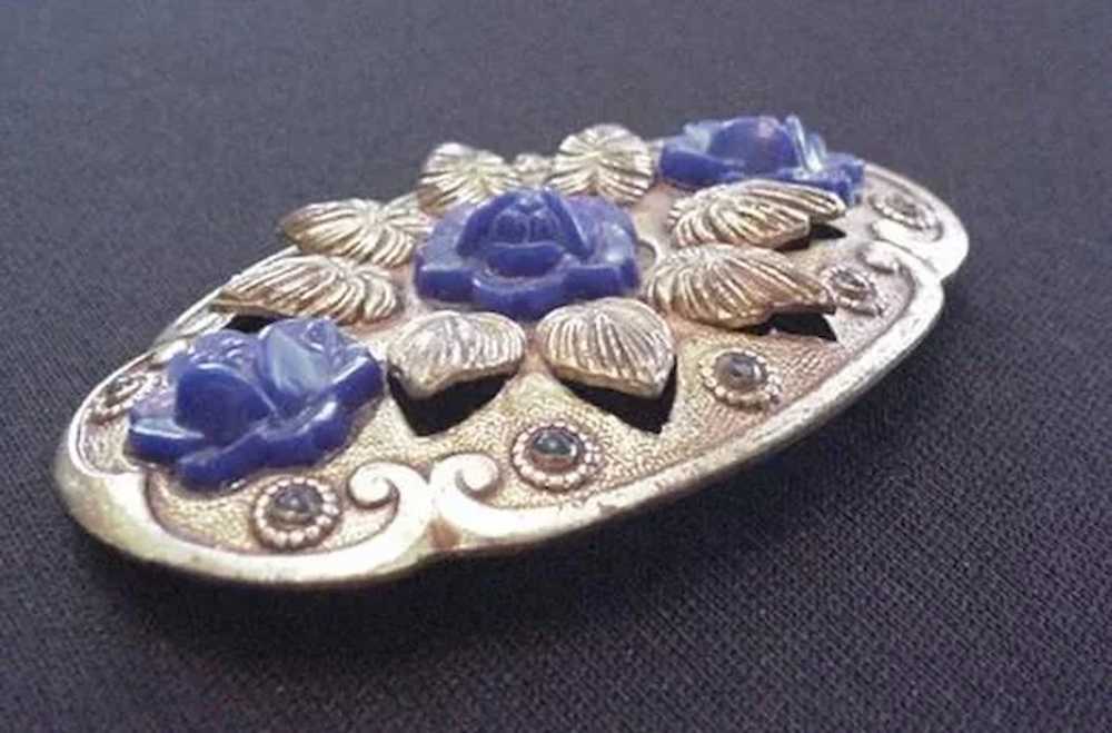 Brass and Blue Flower Pin - image 3