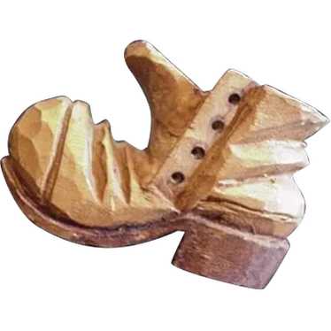 Hand Carved Wooden Boot Pin