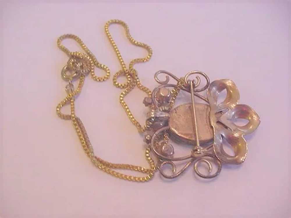 Mid-Century Jade Glass Pin Pendant Necklace - image 2