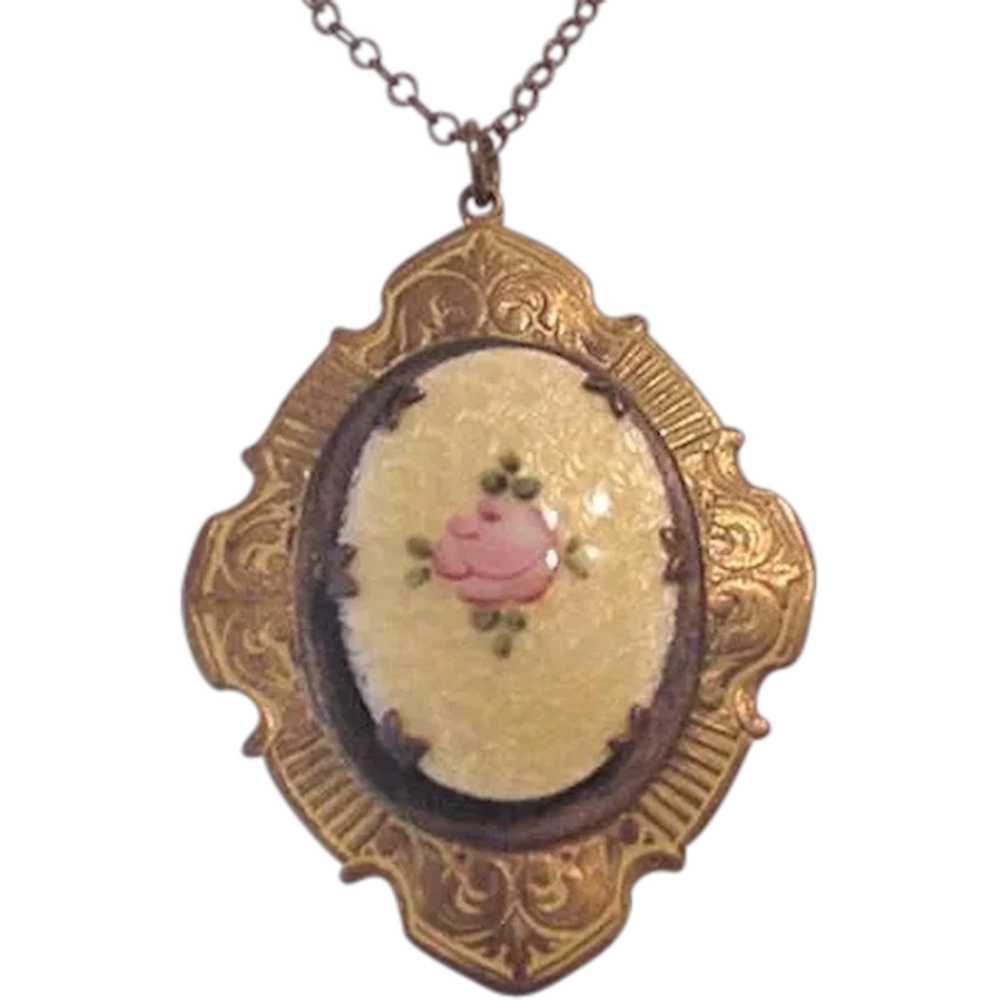 Enameled Rose on Brass Locket - image 1