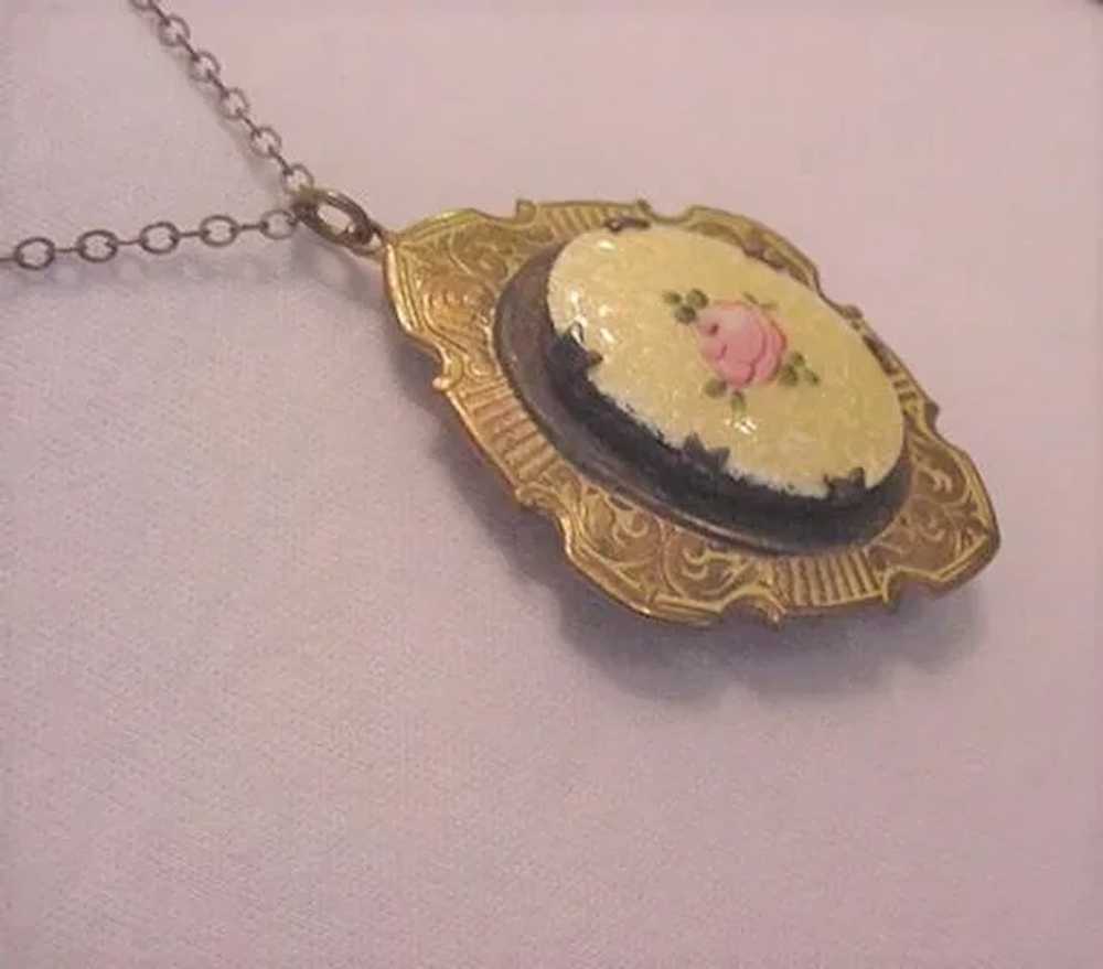 Enameled Rose on Brass Locket - image 2