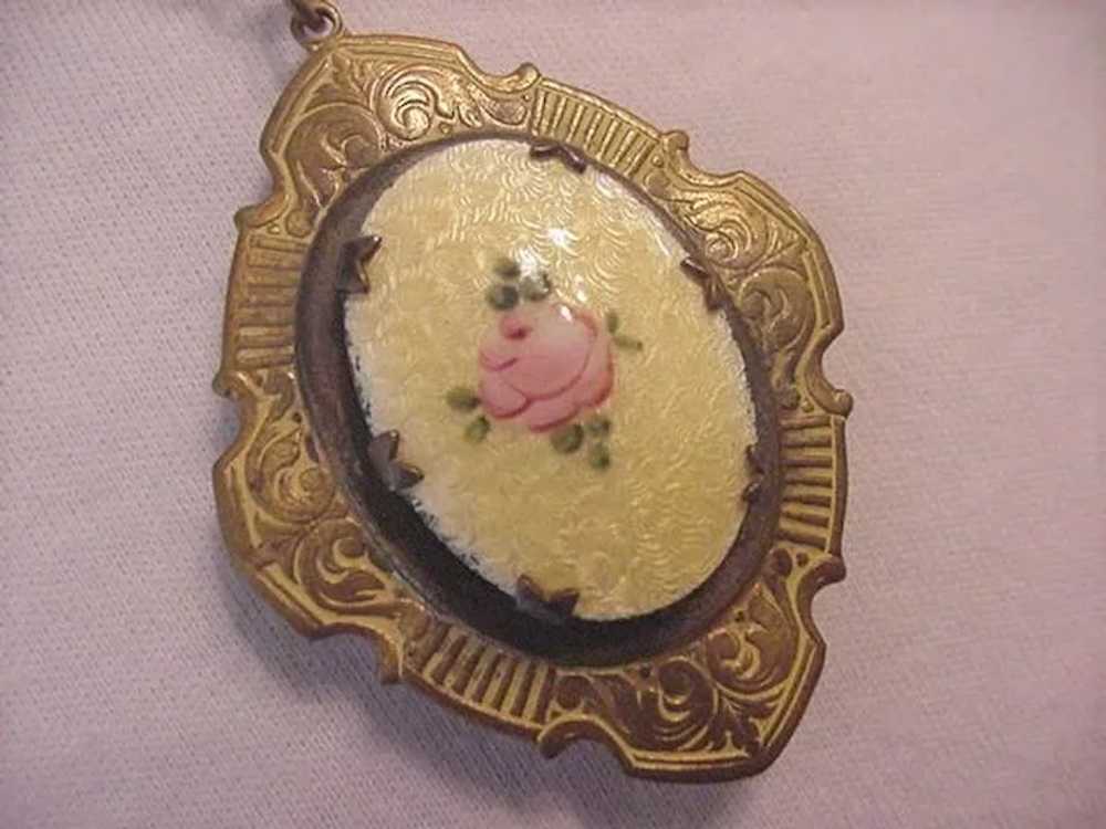 Enameled Rose on Brass Locket - image 3