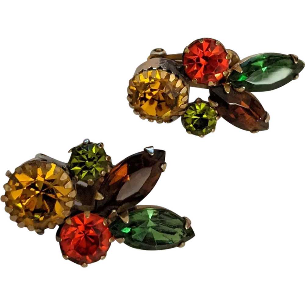 Vintage Weiss Earth-tone Rhinestone Earrings - image 1