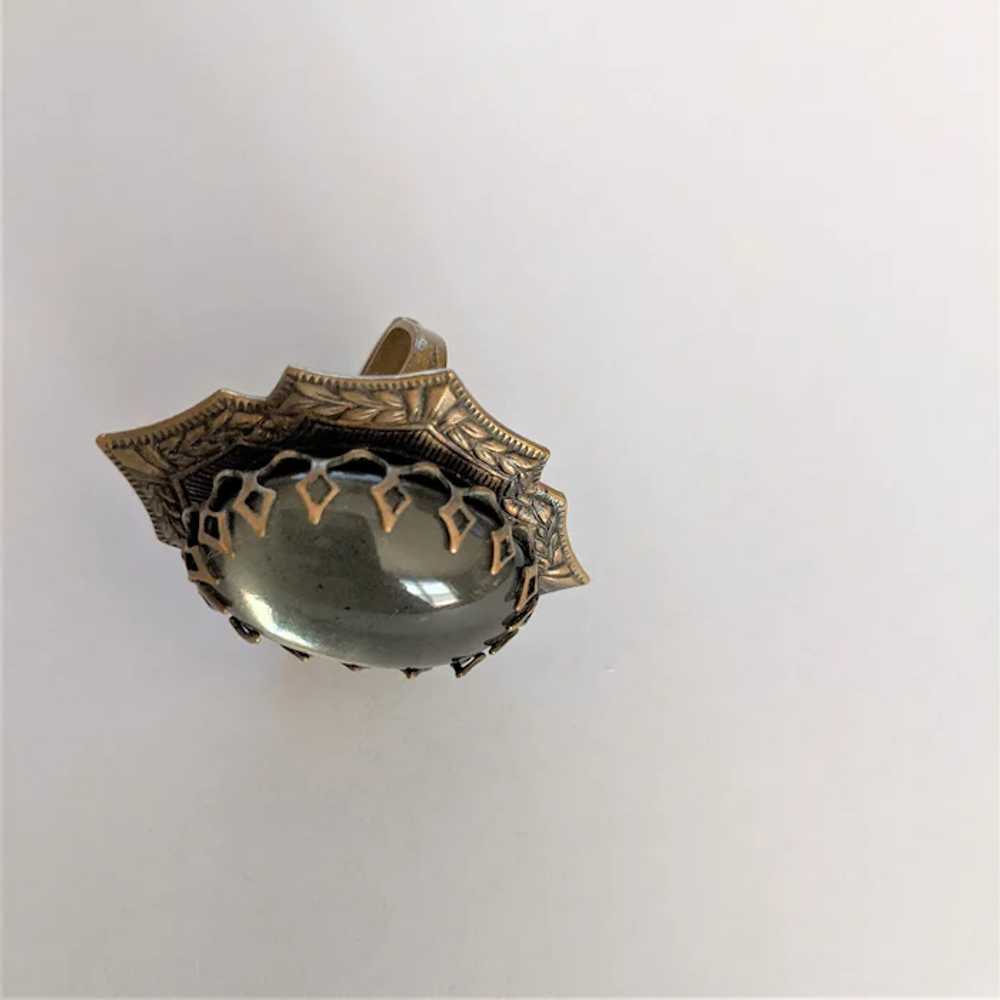 Vintage Large Glass Moonstone and Brass Ring - image 4
