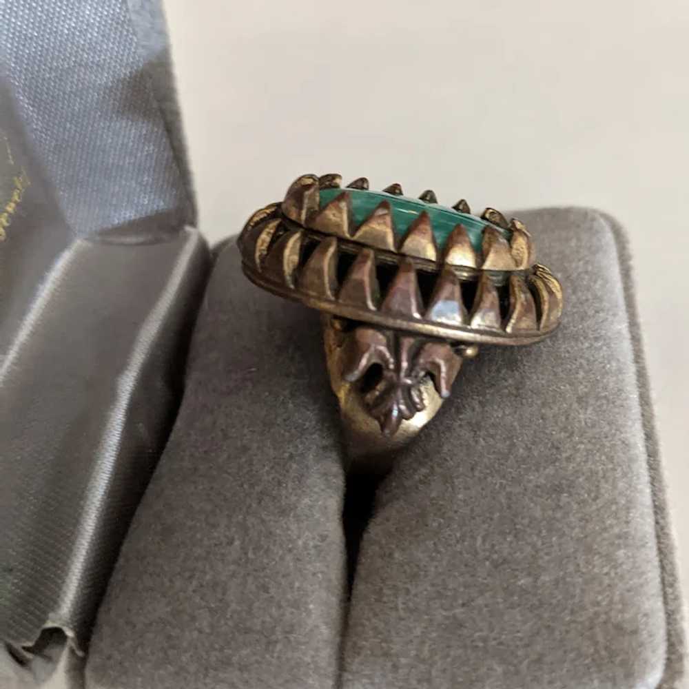Vintage Brass and Green Glass Ring - image 3