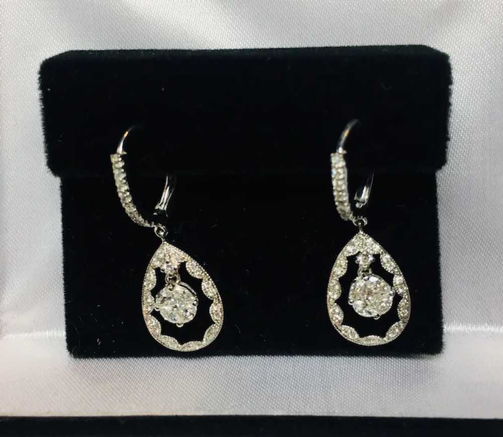 14k White Gold Diamond Dangle Earrings - image 10