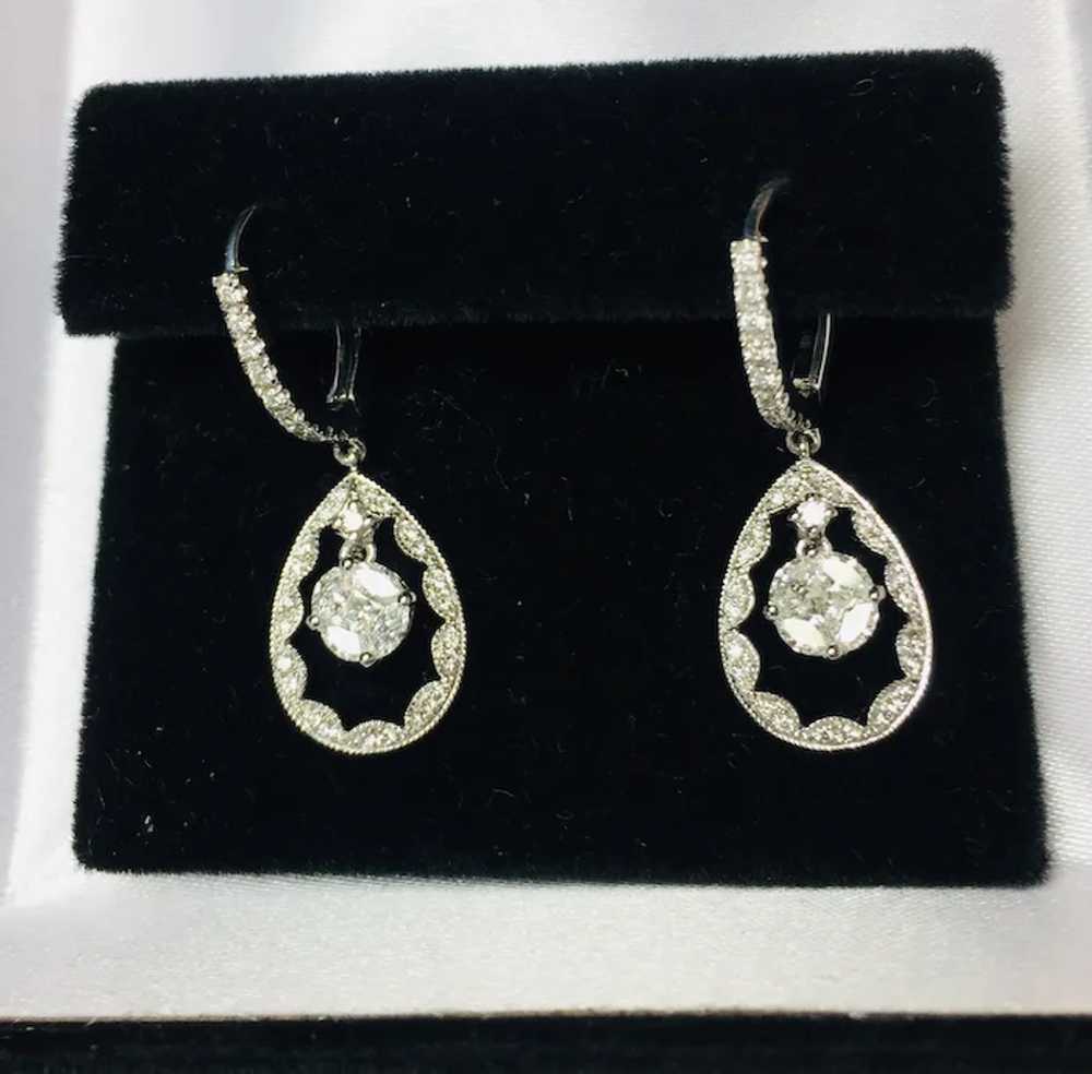 14k White Gold Diamond Dangle Earrings - image 11