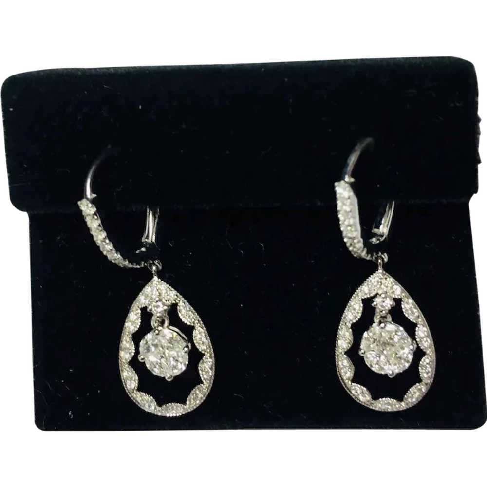 14k White Gold Diamond Dangle Earrings - image 1