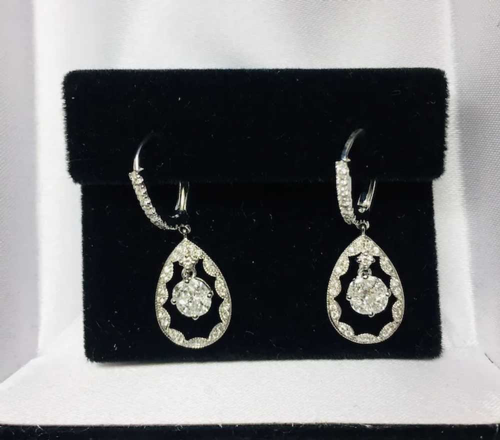 14k White Gold Diamond Dangle Earrings - image 2