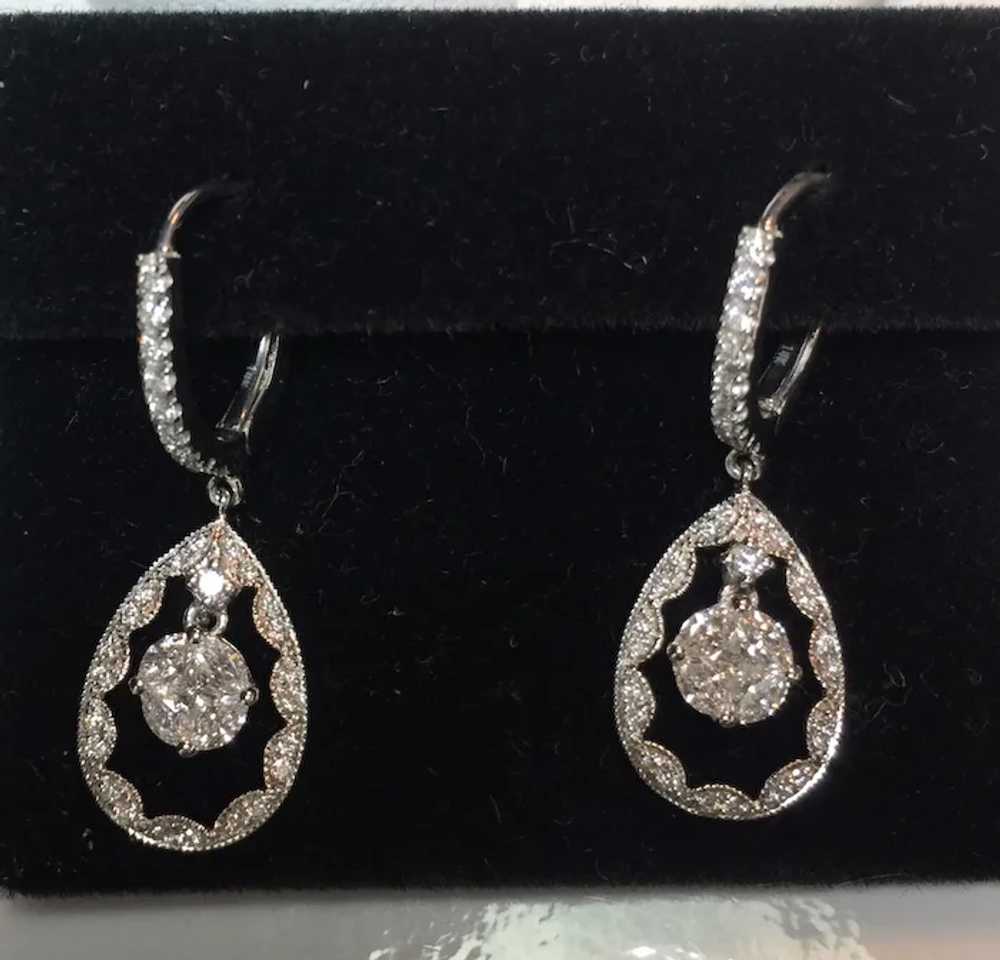 14k White Gold Diamond Dangle Earrings - image 3