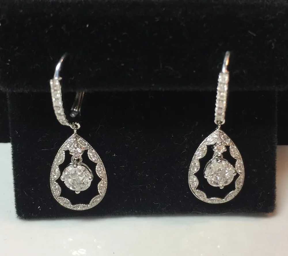 14k White Gold Diamond Dangle Earrings - image 5