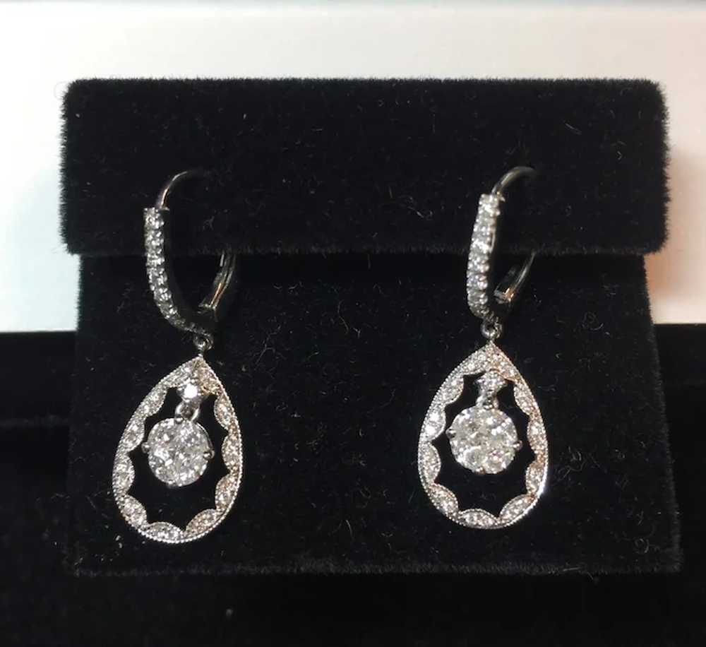 14k White Gold Diamond Dangle Earrings - image 6