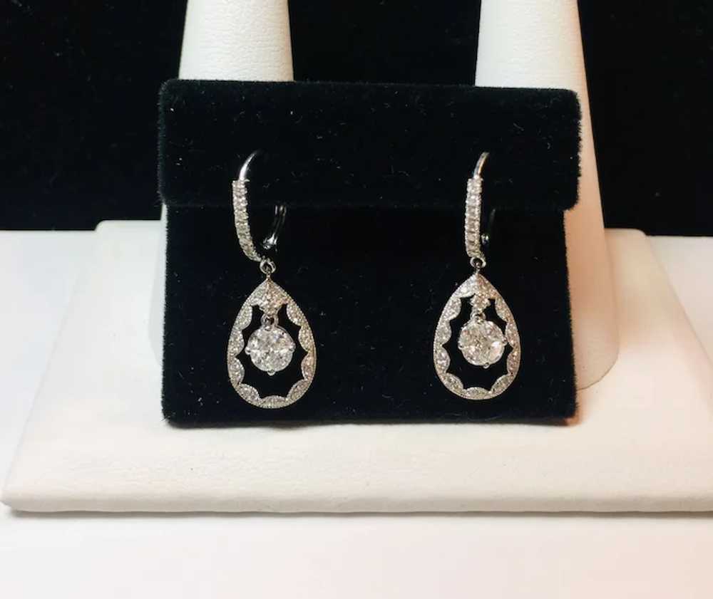 14k White Gold Diamond Dangle Earrings - image 7