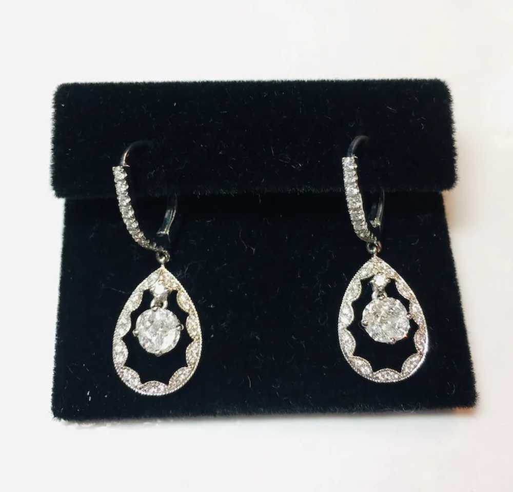 14k White Gold Diamond Dangle Earrings - image 8