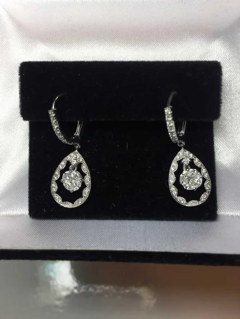 14k White Gold Diamond Dangle Earrings - image 9