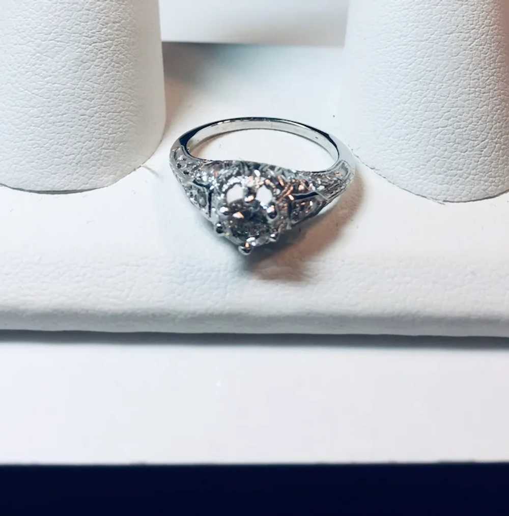 18k White Gold Diamond Deco Filigree Engagement R… - image 11
