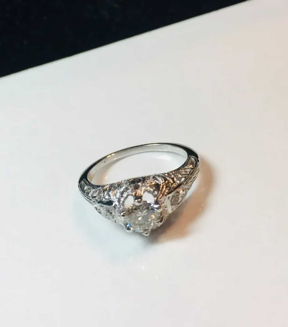 18k White Gold Diamond Deco Filigree Engagement R… - image 2