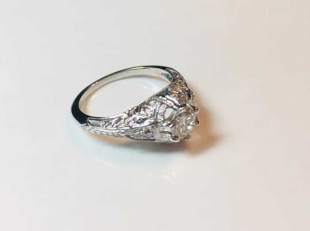 18k White Gold Diamond Deco Filigree Engagement R… - image 3