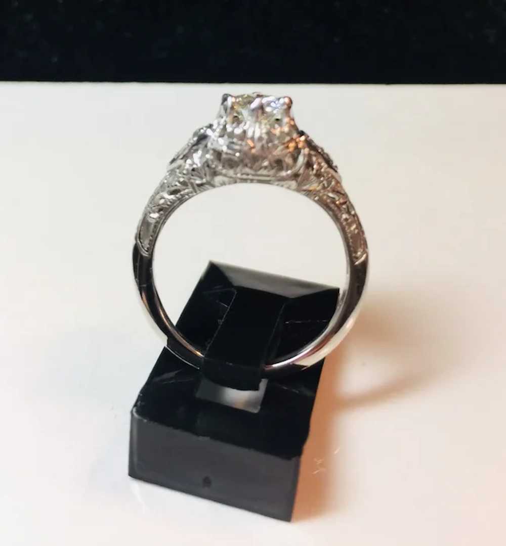 18k White Gold Diamond Deco Filigree Engagement R… - image 4