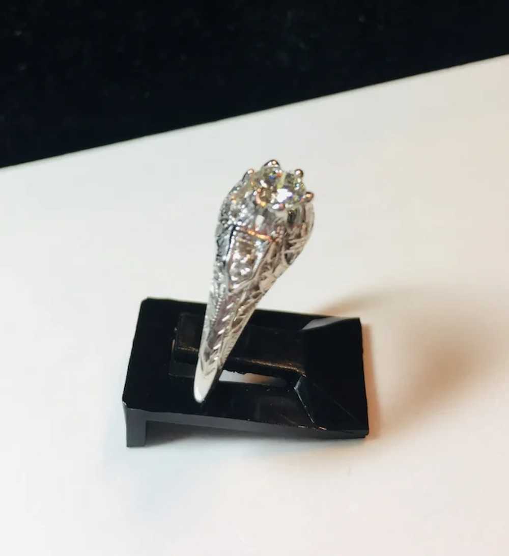 18k White Gold Diamond Deco Filigree Engagement R… - image 5