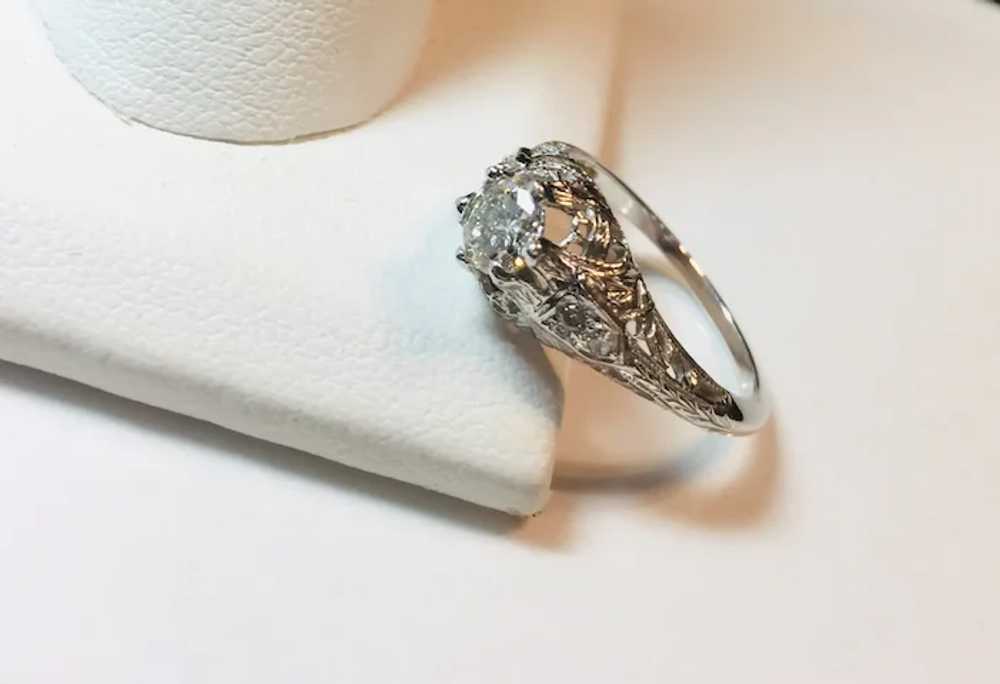 18k White Gold Diamond Deco Filigree Engagement R… - image 6