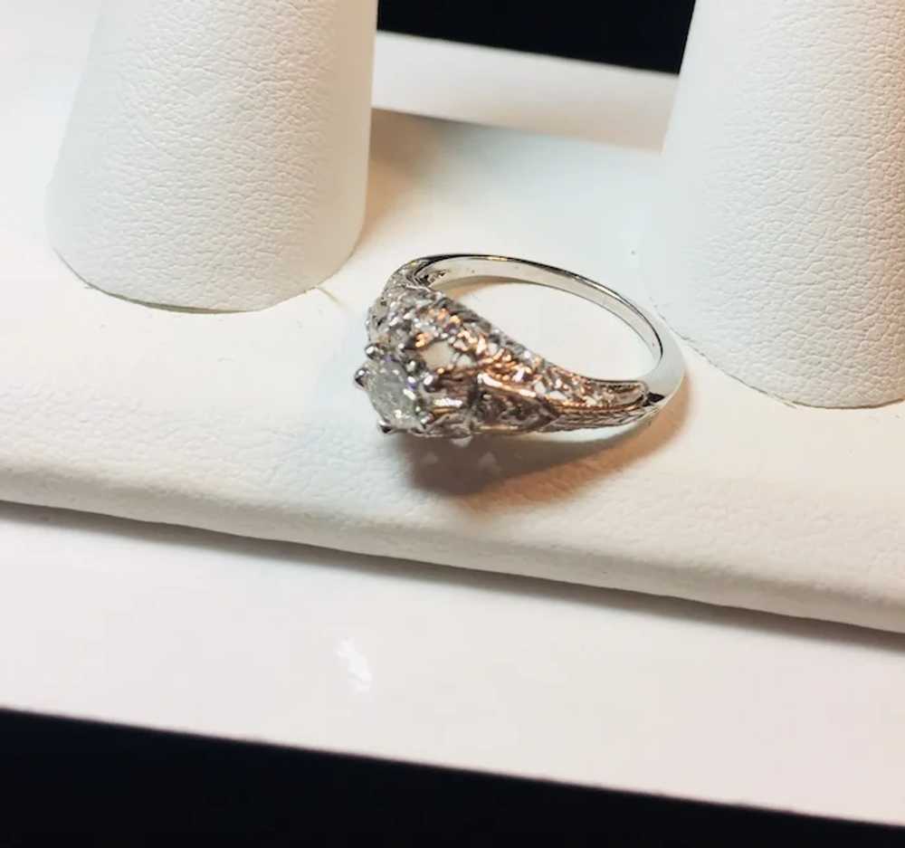 18k White Gold Diamond Deco Filigree Engagement R… - image 7