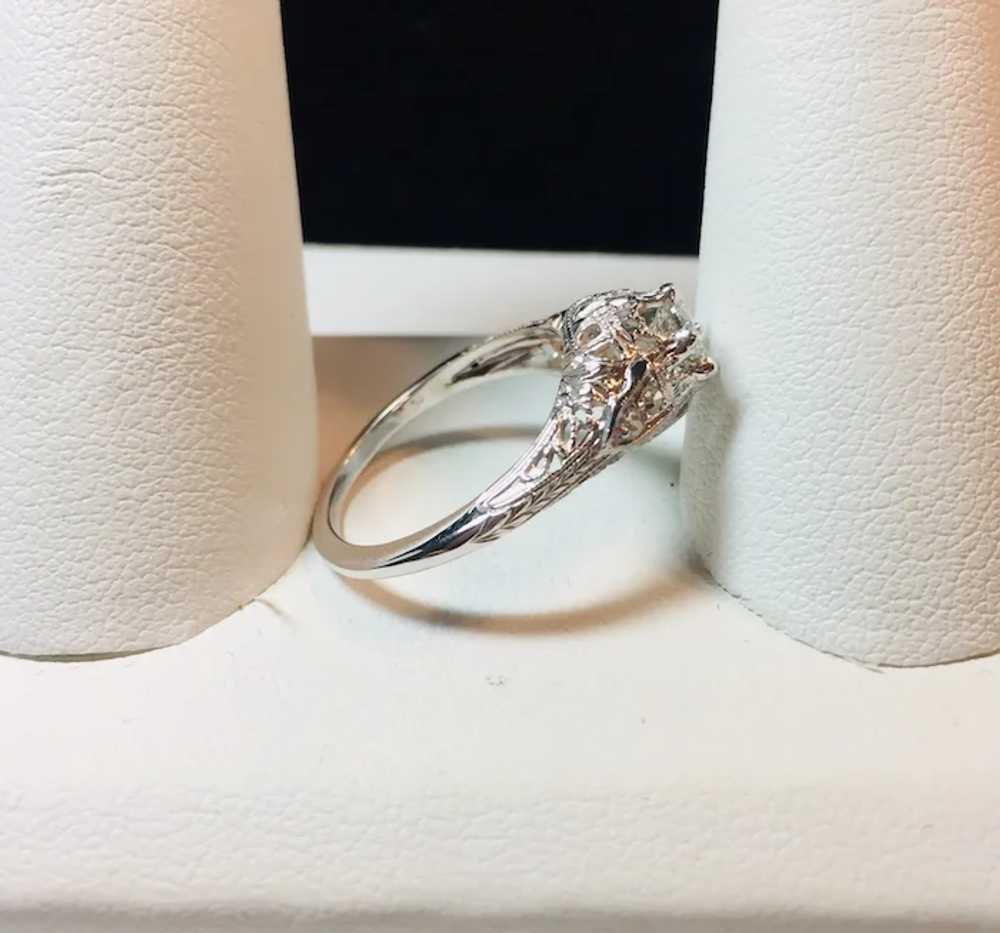 18k White Gold Diamond Deco Filigree Engagement R… - image 8