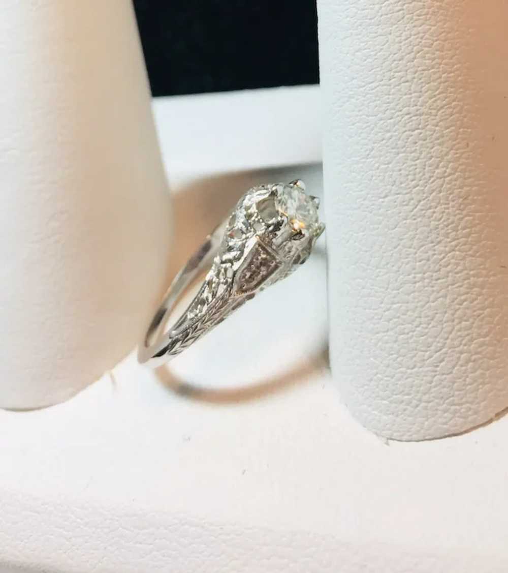 18k White Gold Diamond Deco Filigree Engagement R… - image 9