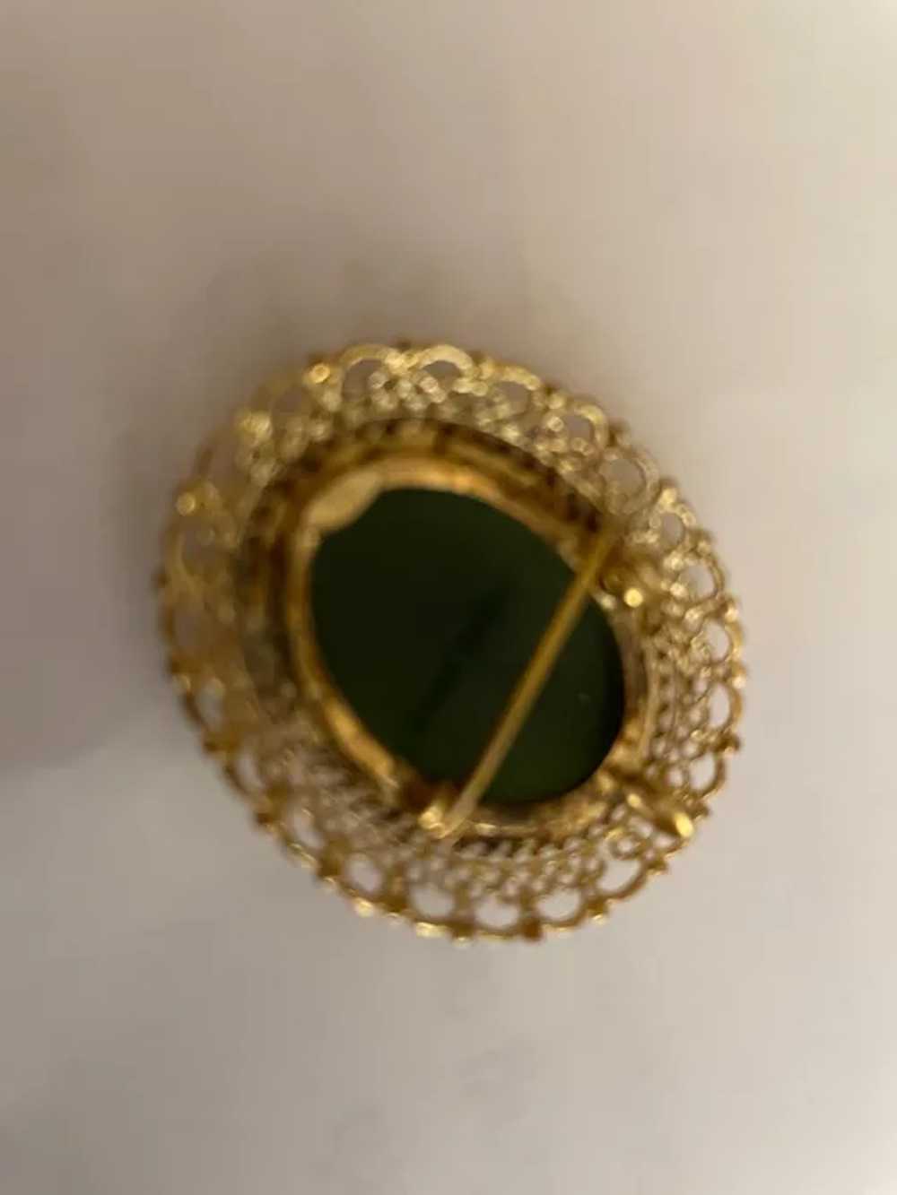 Vintage green Jade sterling: gold  filigree/penda… - image 2