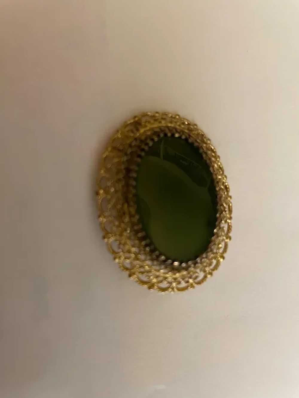 Vintage green Jade sterling: gold  filigree/penda… - image 3