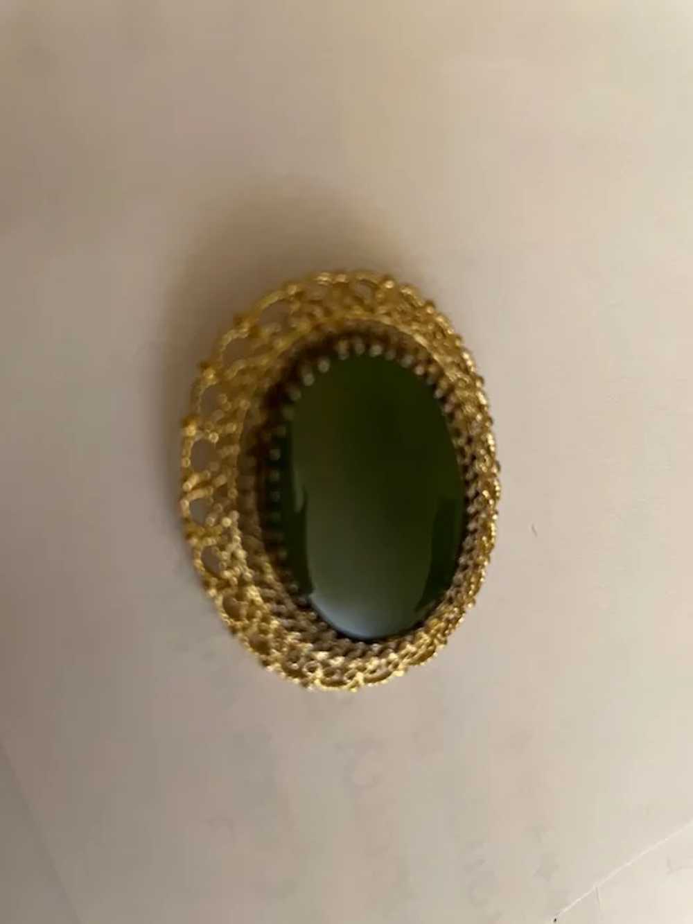 Vintage green Jade sterling: gold  filigree/penda… - image 4