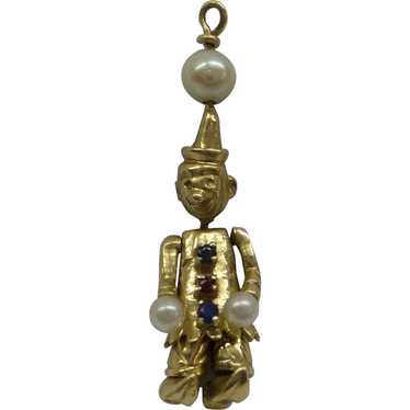 Unique Solid 14kt 1950s multi moveable Clown Charm