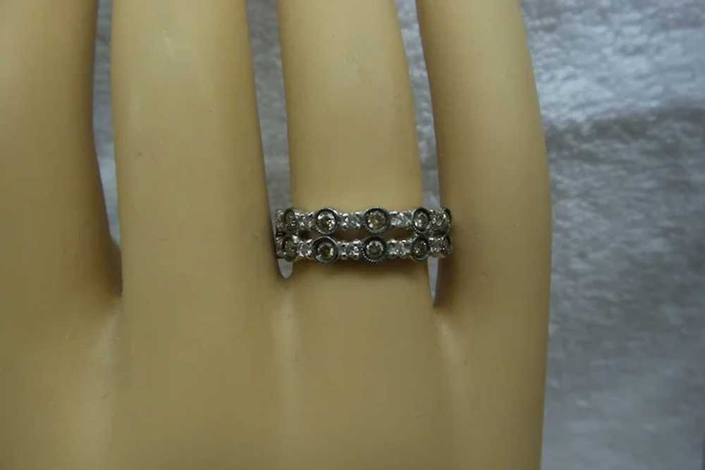 Solid 18kt White Gold Double Row Champagne and Wh… - image 7