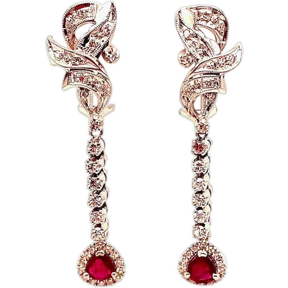 Antique Vintage Ruby and Diamond Dangle Earrings - image 1