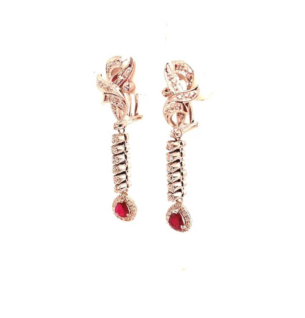 Antique Vintage Ruby and Diamond Dangle Earrings - image 2