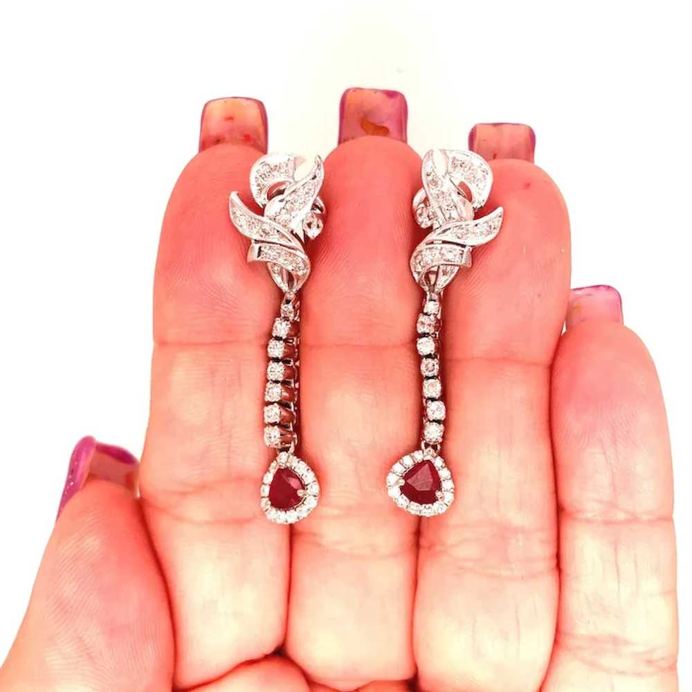 Antique Vintage Ruby and Diamond Dangle Earrings - image 7