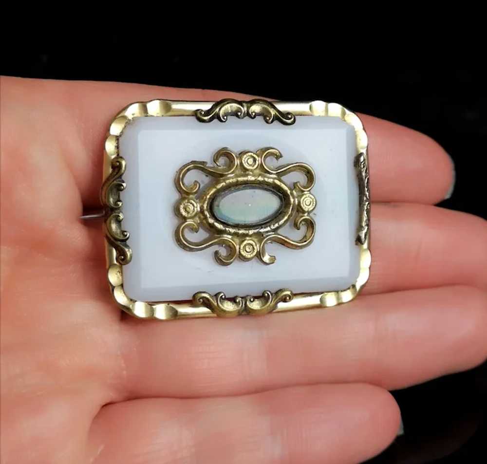 Victorian mourning brooch, 9k gold, hairwork, opa… - image 10