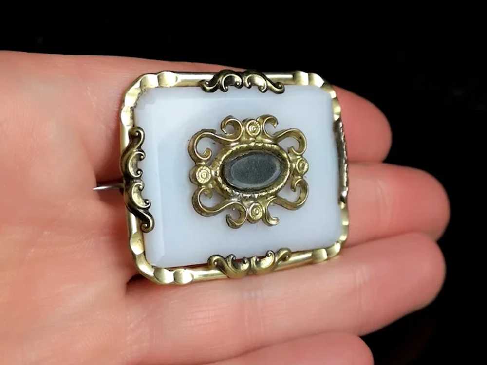 Victorian mourning brooch, 9k gold, hairwork, opa… - image 11