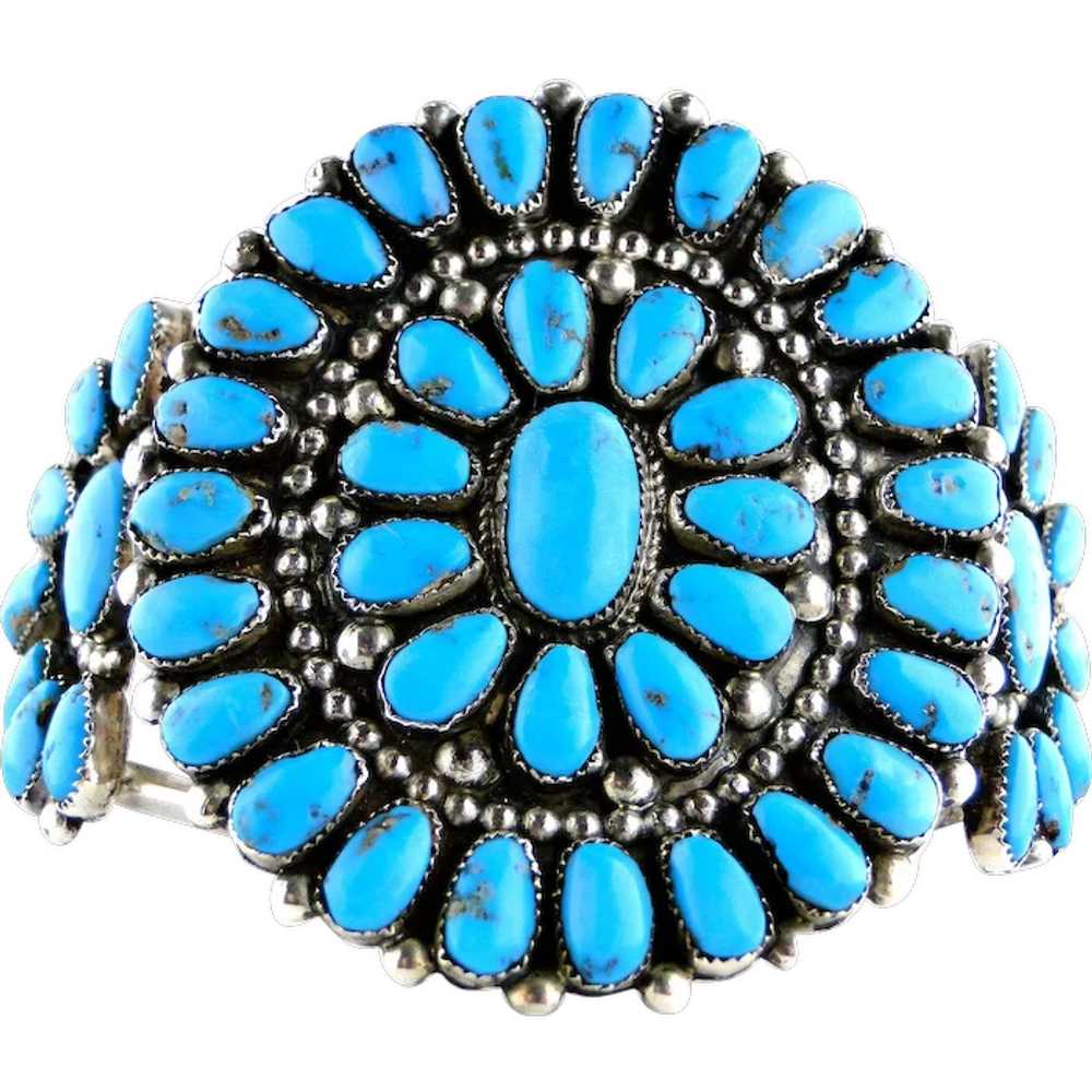 Vintage Native American Turquoise Silver Cluster … - image 1