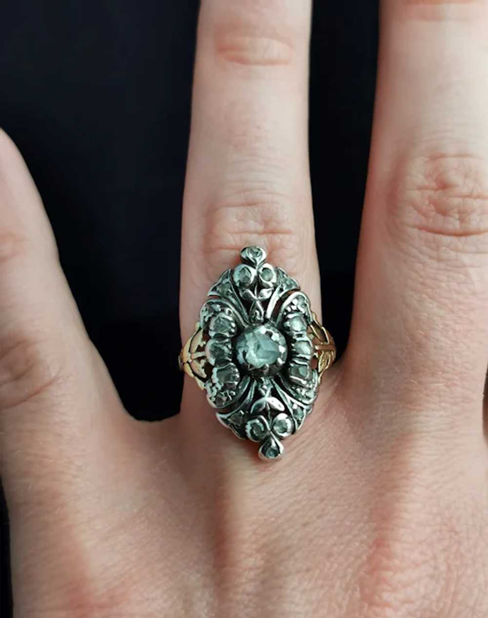 Georgian Rose cut diamond Giardinetti ring, 22k g… - image 10