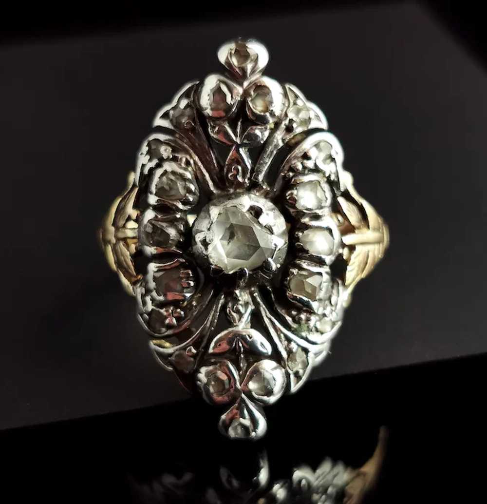 Georgian Rose cut diamond Giardinetti ring, 22k g… - image 5