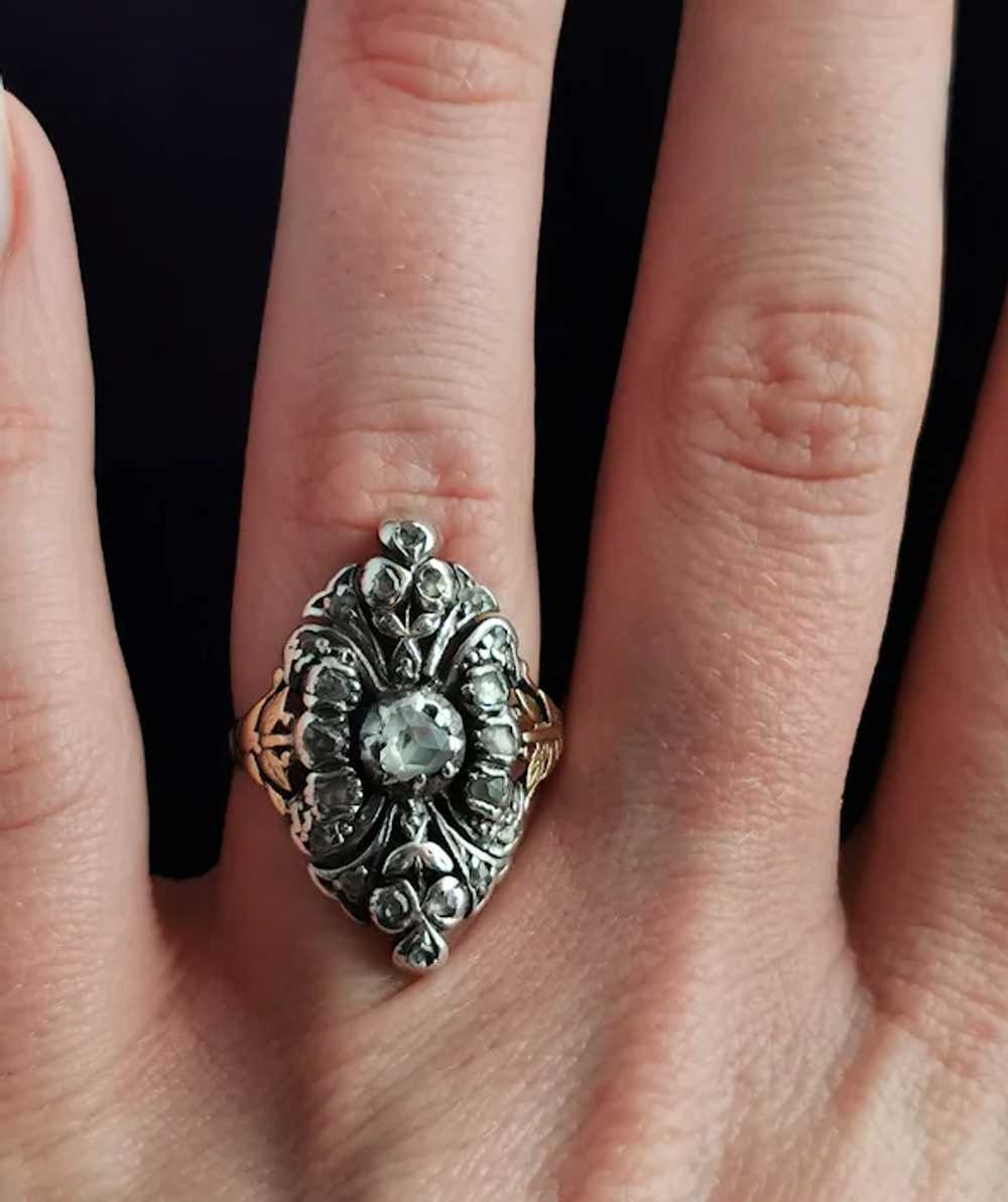Georgian Rose cut diamond Giardinetti ring, 22k g… - image 9