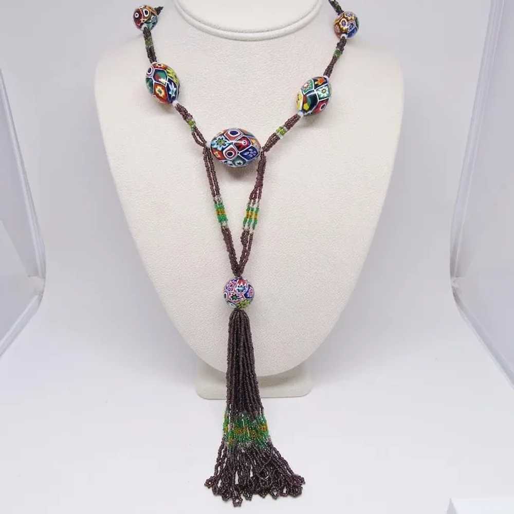 Magnificent Millefiore Beaded 1920s Flapper Neckl… - image 2