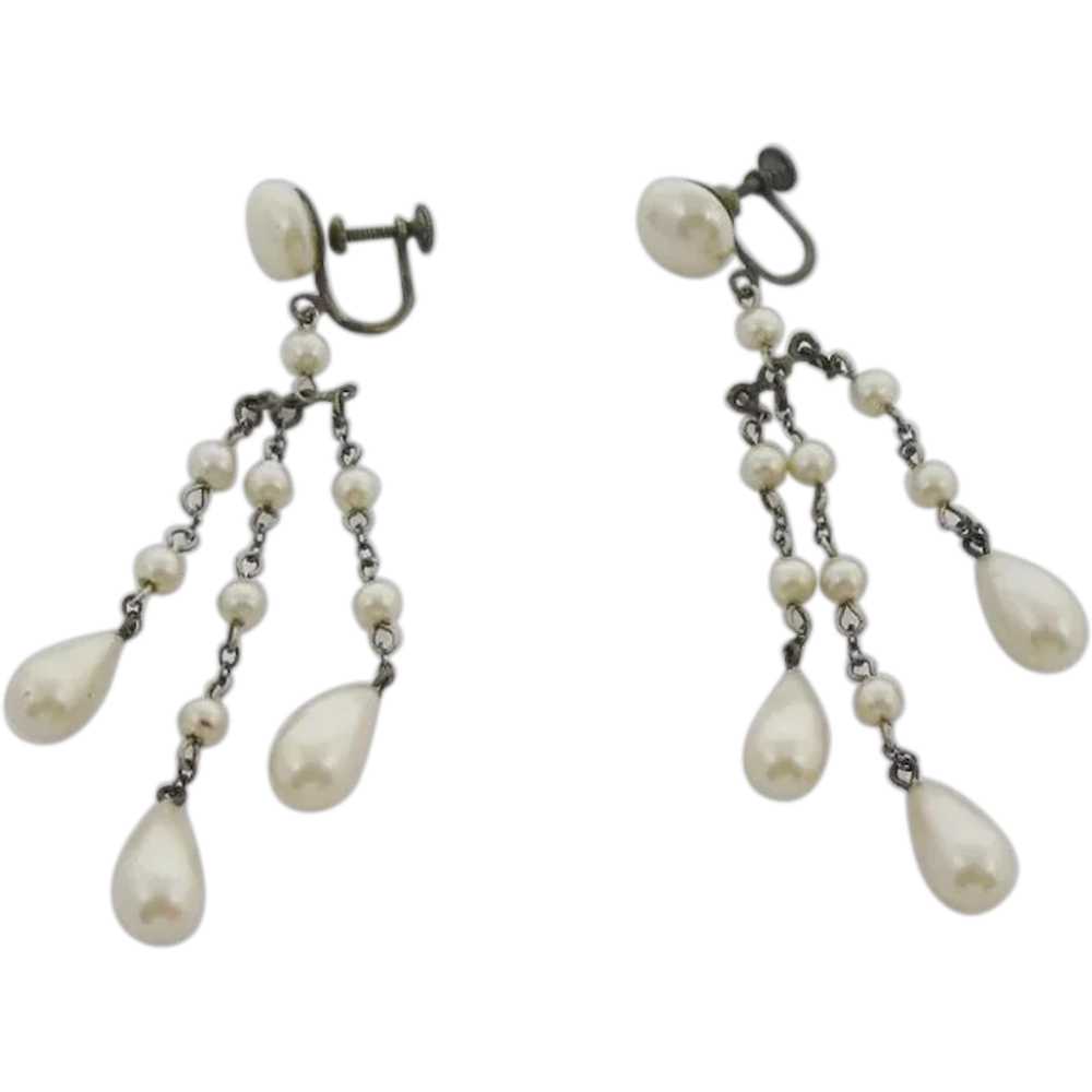 Lovely 1930s Long Dangling Faux Pearl Earrings - image 1