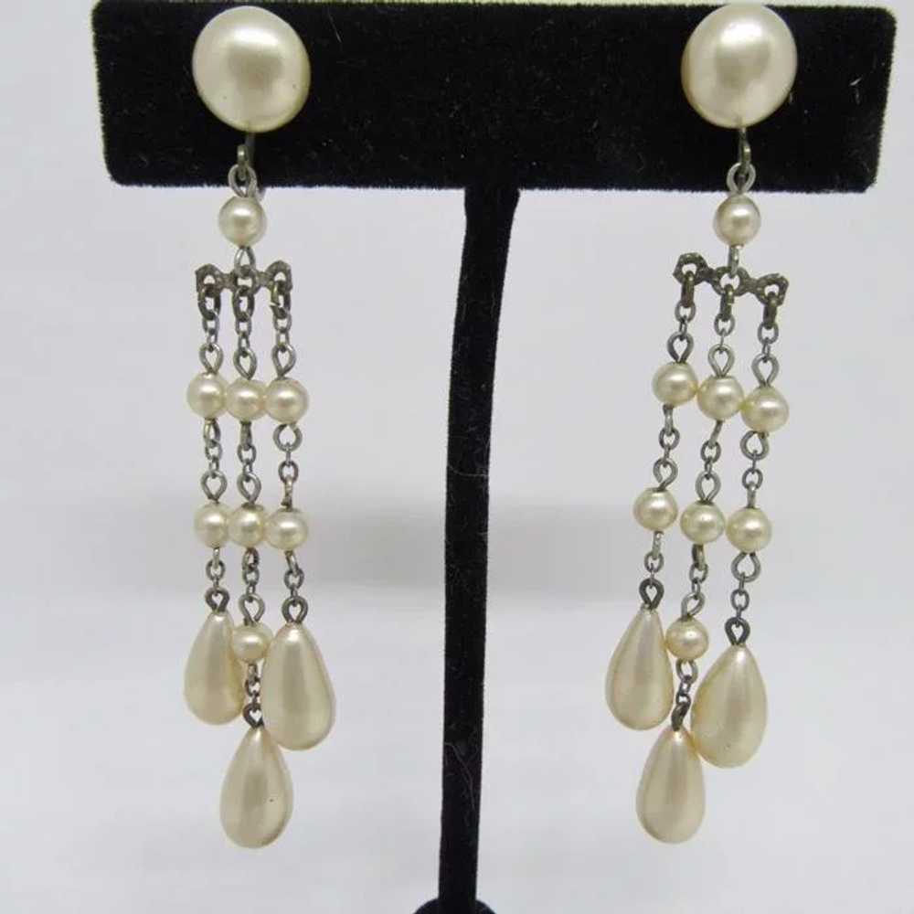 Lovely 1930s Long Dangling Faux Pearl Earrings - image 2